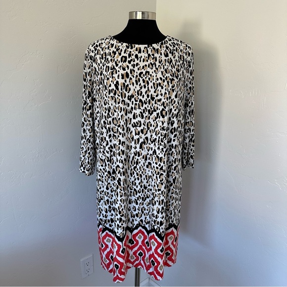 Chico's Animal-Print Shift Midi Dress Stretch Boho Size 16/18P - Picture 3 of 11